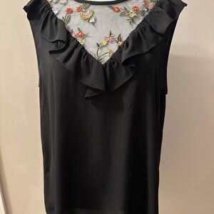 Pleione Black Top with Floral Embroidery